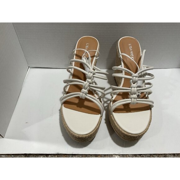Lisa Vicky Gaze-V White Sheep Napa Wedge Sandal Rattan Size 8M Nordstrom NWT - Picture 3 of 6